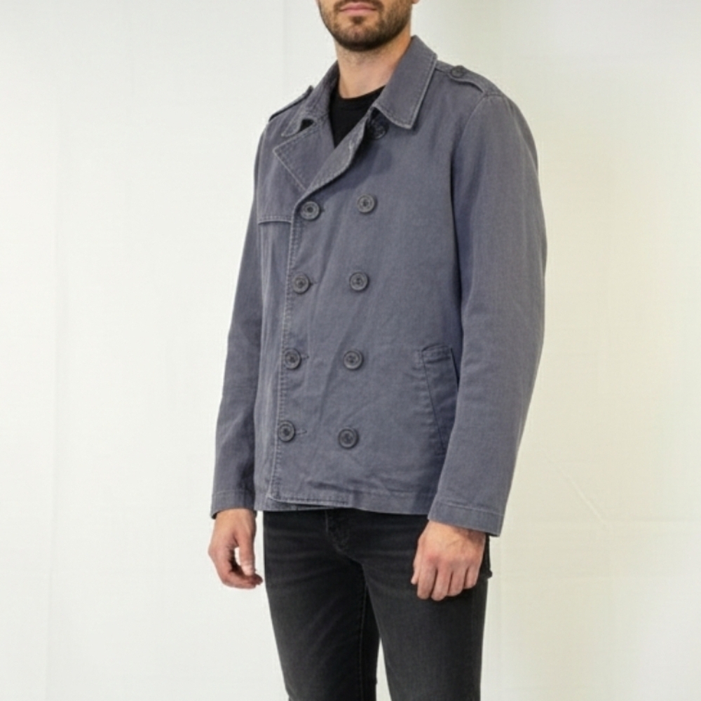 Tripp NYC Man Y2K Goth Blue Gray Double Breasted Button Up Collared Jacket Sz XL